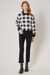 Farewell Gingham Pullover Sweater - Black