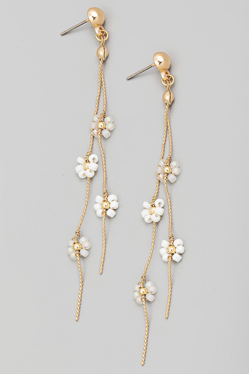 Dainty Floral Chain Fringe Earrings - Gold