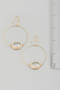 Clear Circle Wire Drop Earrings - Gold