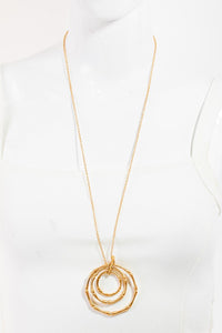 Layered Circle Bamboo Charm Long Necklace - Gold