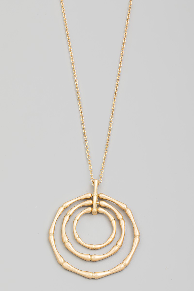 Layered Circle Bamboo Charm Long Necklace - Gold