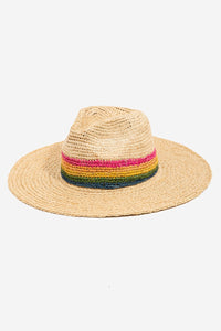 Rainbow Stripe Braided Sun Hat - Tan