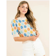 Load image into Gallery viewer, Flower Knit Short Sleeve Sweater