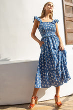 Load image into Gallery viewer, Smocked Tiered Flower Print Dress