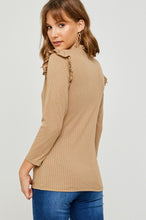 Load image into Gallery viewer, Ribbed Ruffle Mock Neck Top - Chestnut