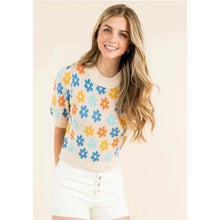 Load image into Gallery viewer, Flower Knit Short Sleeve Sweater