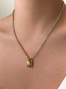 Empress Initial Lock Necklace - Gold/Clear