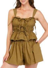 Load image into Gallery viewer, Sleeveless Shirred Ruffle Top - Olive