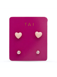 Set of 2 Heart & Rounds Studs - Multiple Colors