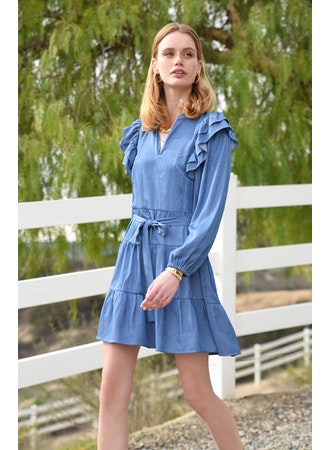 Quinn Washed Chambray Tiered Dress - Chambray