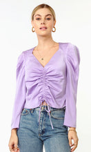 Load image into Gallery viewer, Violeta Ruched Puff Sleeve Satin Top - Violet
