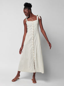 Dream Cotton Tie Dress - Grey Cinque Terre Stripe