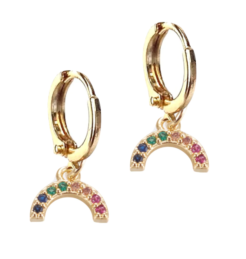 Rainbow Kisses Huggie Earrings - Gold