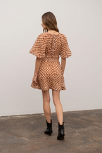 Load image into Gallery viewer, Grid Print Bubble Sleeve Mini Dress - Tan