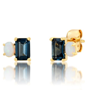 Sapphire & Opal Stud - Gold