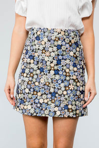 Blue Flower Print Skirt