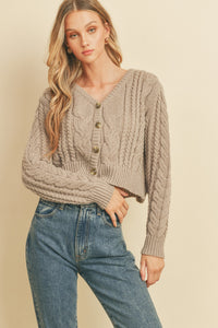 Cable Knit Crop Cardigan - Taupe