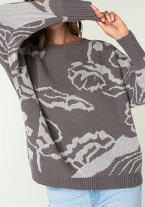 Floral Engraved Pullover Sweater