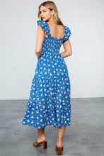 Load image into Gallery viewer, Smocked Tiered Flower Print Dress