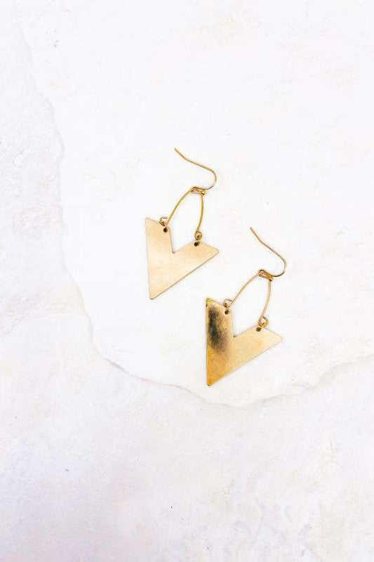 Worn Plated Chevron Earrings - Gold