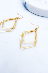 Double Diamond Drop Earrings - Gold