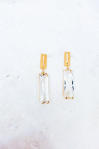 Rectangle Glass Drop Earrings - Clear