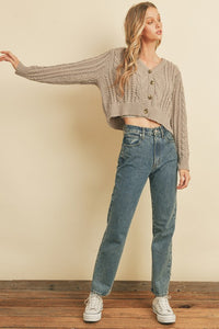 Cable Knit Crop Cardigan - Taupe