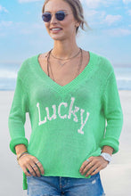 Load image into Gallery viewer, Lucky Cotton V-Neck - Verdigris/ Breaker White