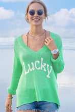 Load image into Gallery viewer, Lucky Cotton V-Neck - Verdigris/ Breaker White