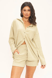 Lonnie Button Front Rib Longsleeve - Martini Olive