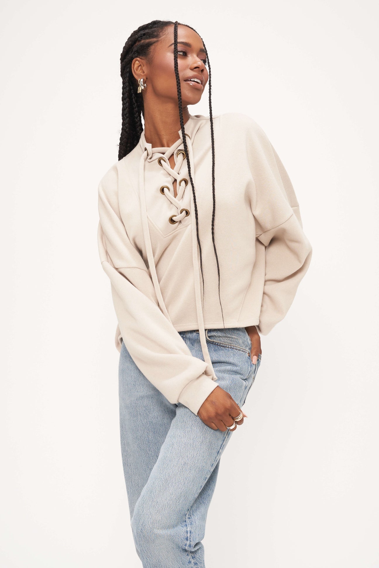 Moe Lace Up Sweatshirt - Raw Linen – Blush Boutique